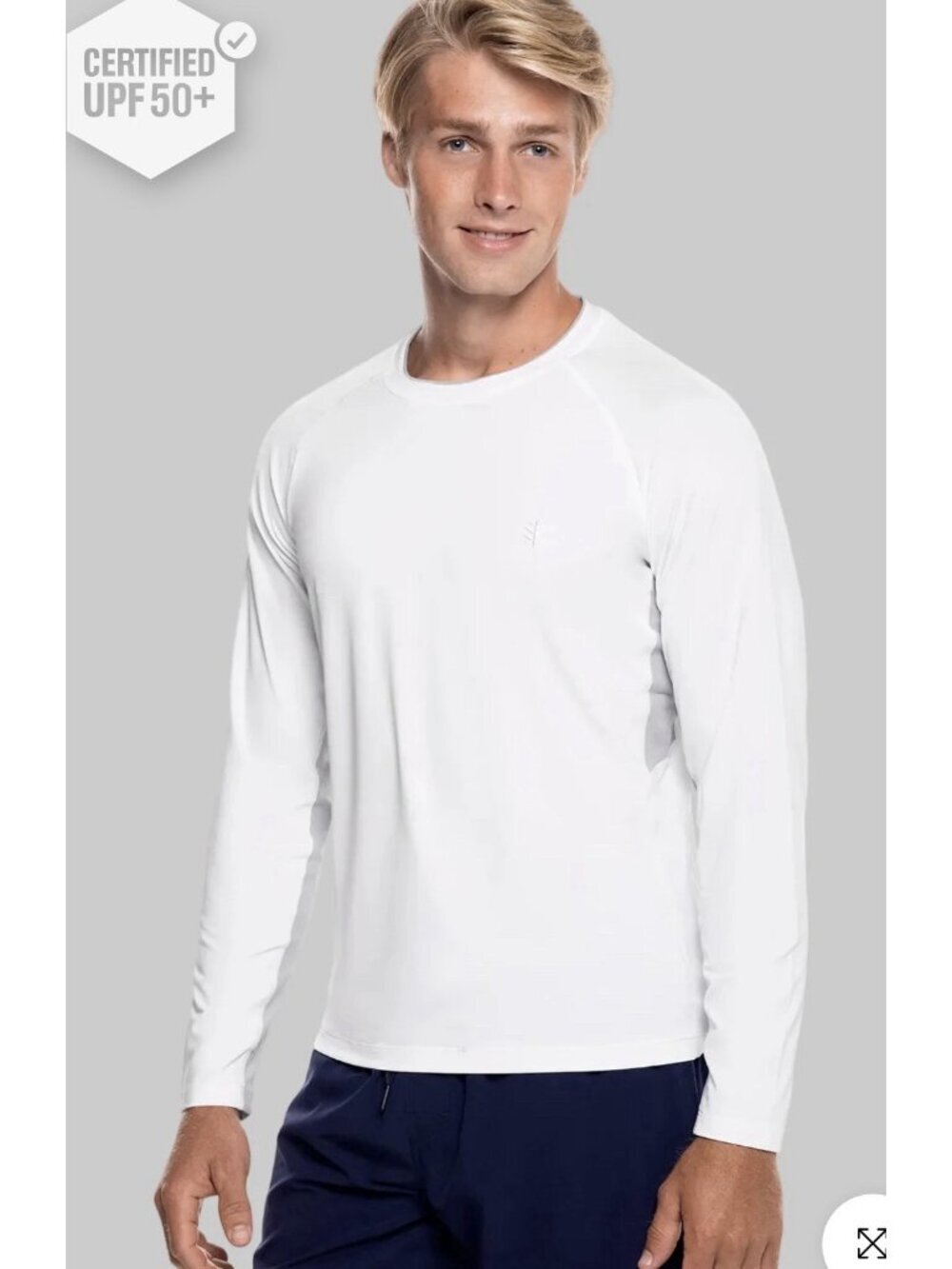 Coolibar Ultimate Long Sleeve Rash Guard Shirt UPF 50 Men Medium White